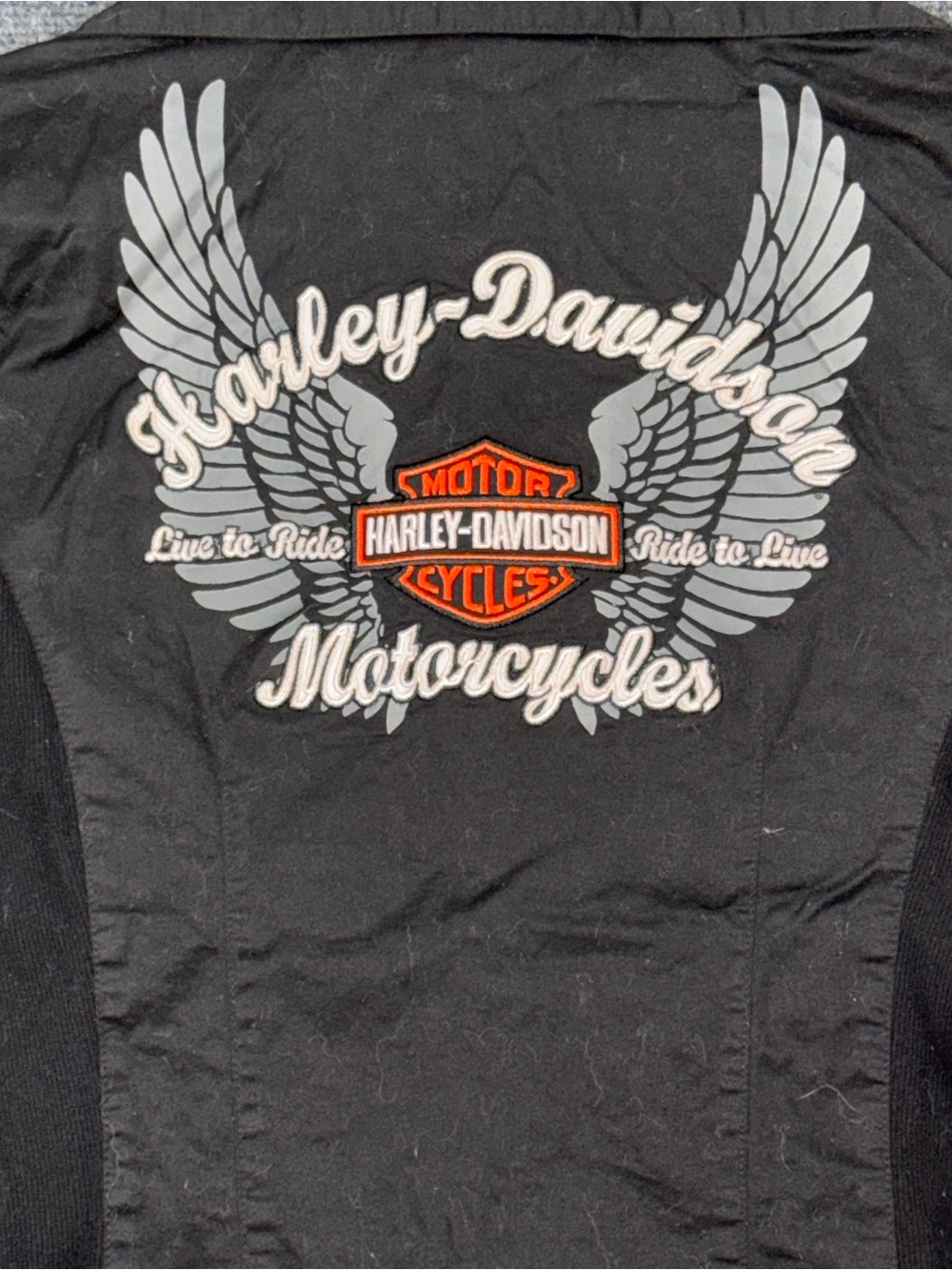 Harley-Davidson Blouse Womens XS Black Zip Front Short Sleeve Embroidered - Picture 5 of 7
